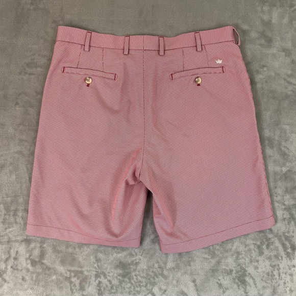Peter Millar Shorts Mens 35 Red Micro Check Crown Sport Golf Chino Performance - Picture 6 of 13